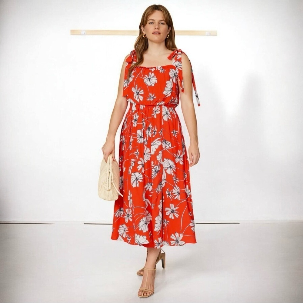 🌻Jason Wu Collective Tie Shoulder Midi Dress Size 14